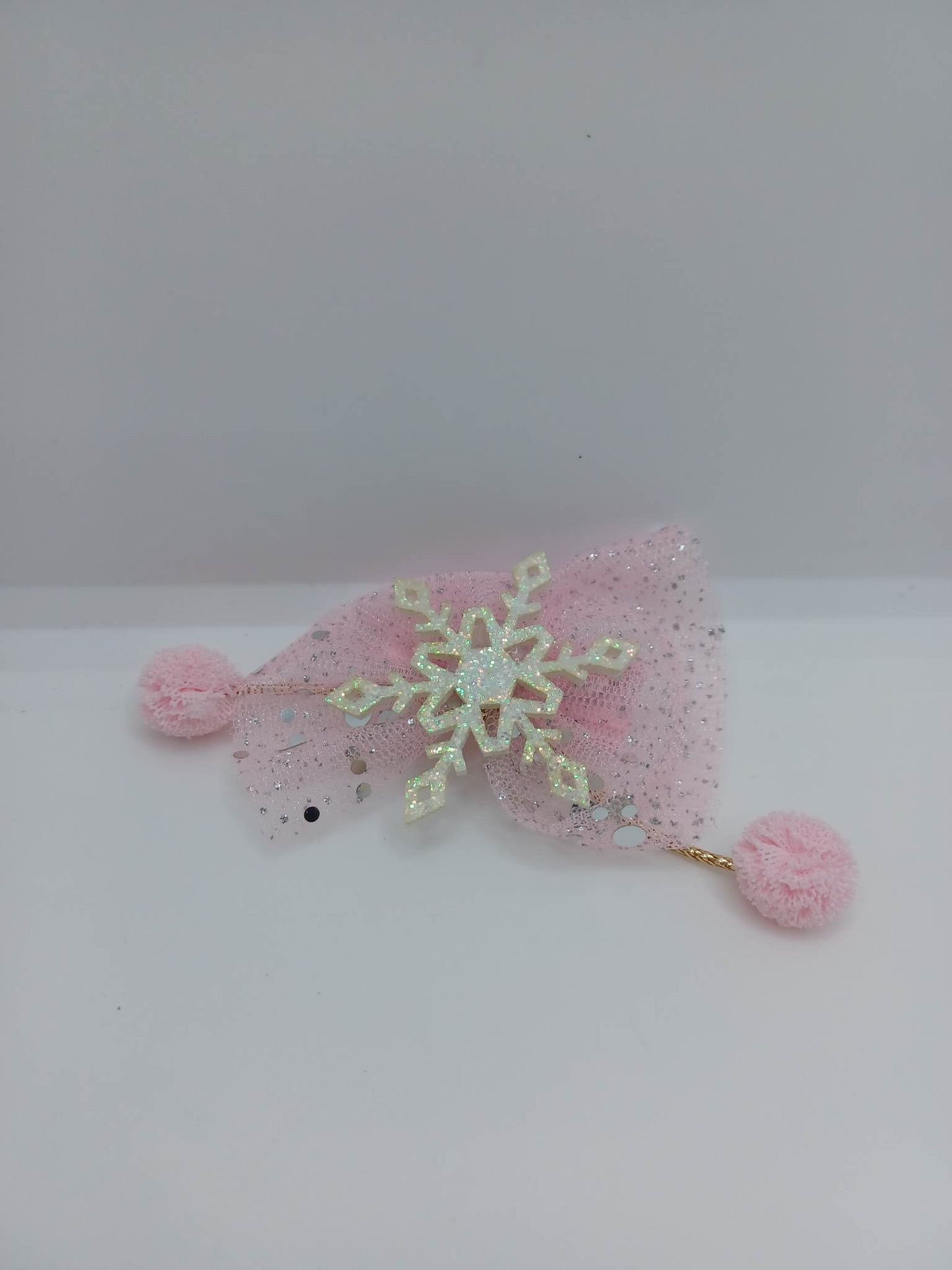 Pink w/ White Glitter Snowflake Hair Accessory