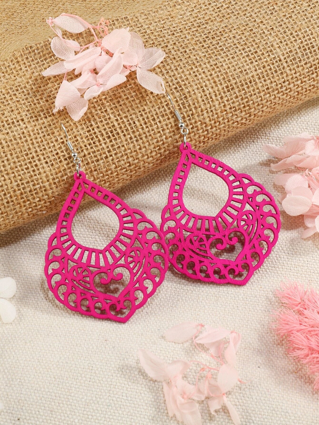 Pink Cutout Wooden Earrings