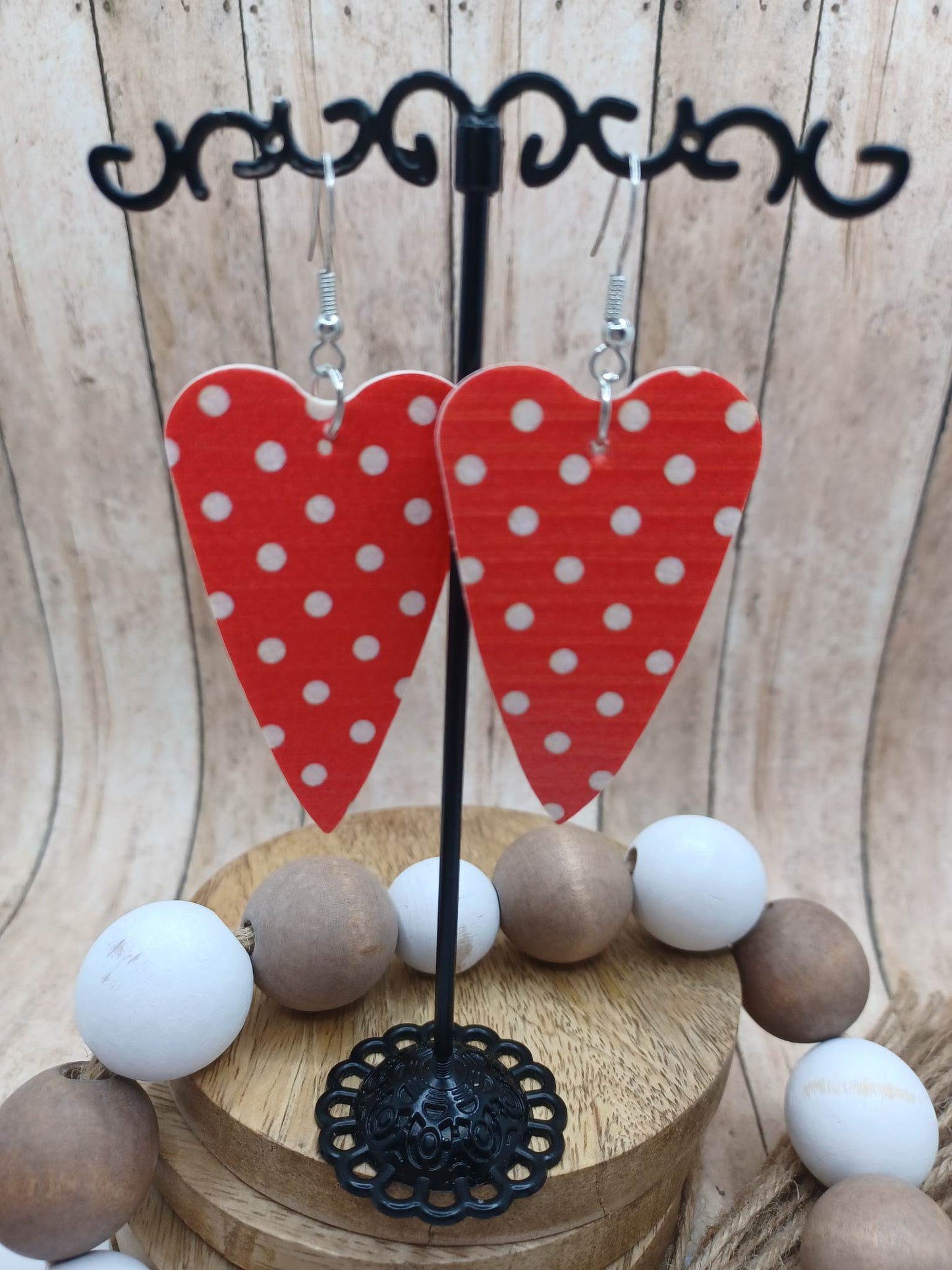 Red Heart Shaped Polka Dot Earrings