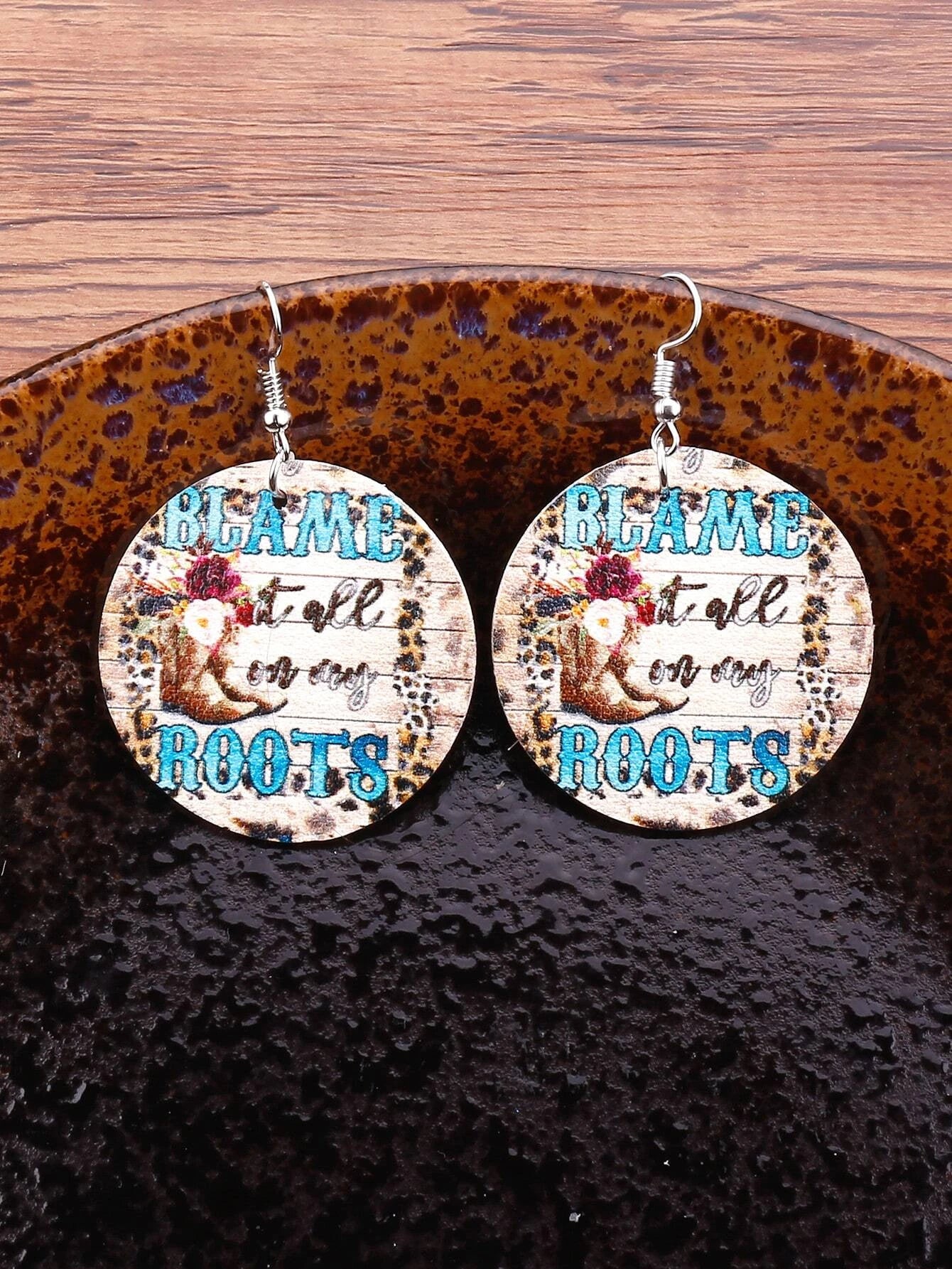 Cow Print "Blame it on the Boots" Leather Style Round Earrings