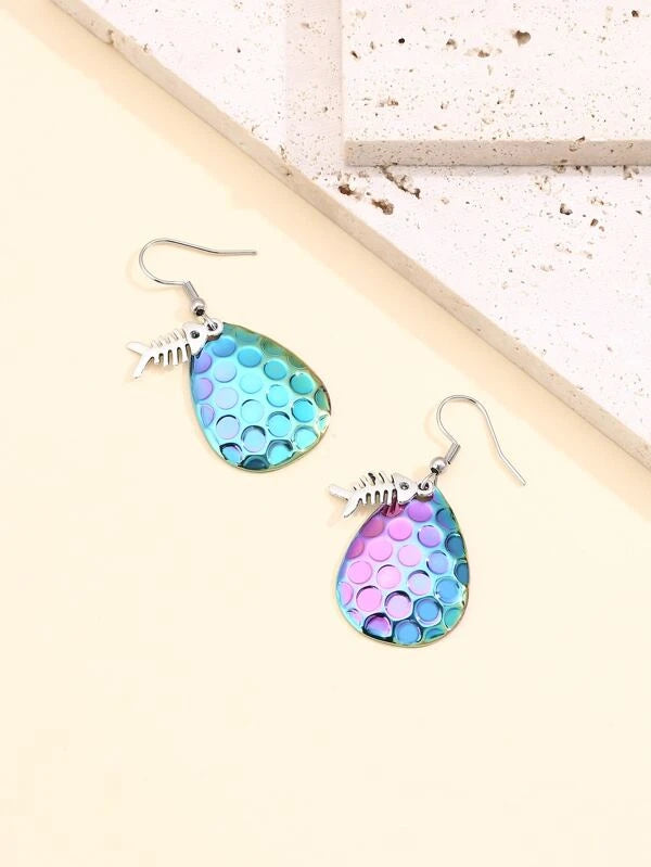 Oil Spill Fish Bone Earrings