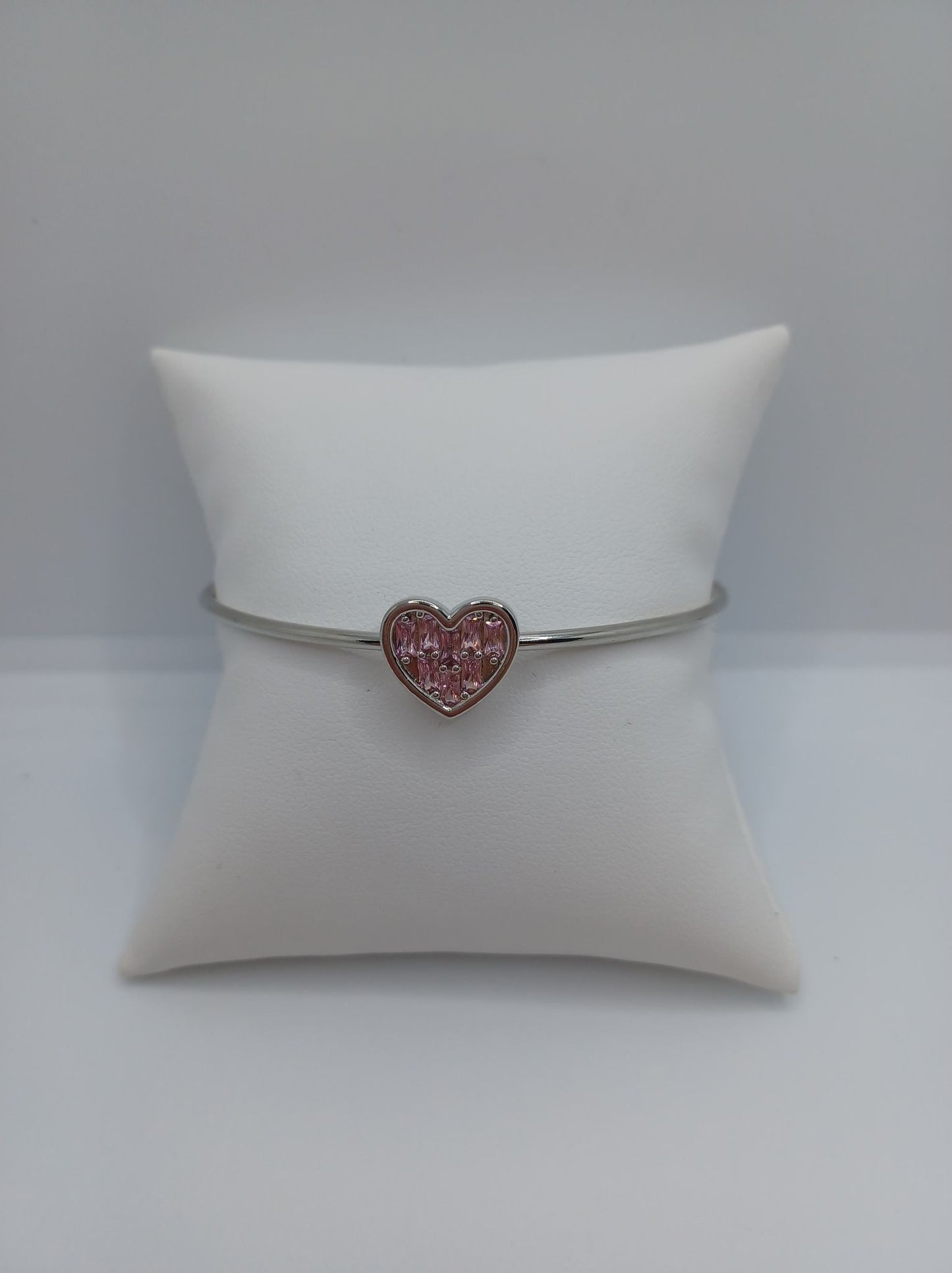 Silver Cuff Style Bracelet w/ Pink Rhinestone Heart