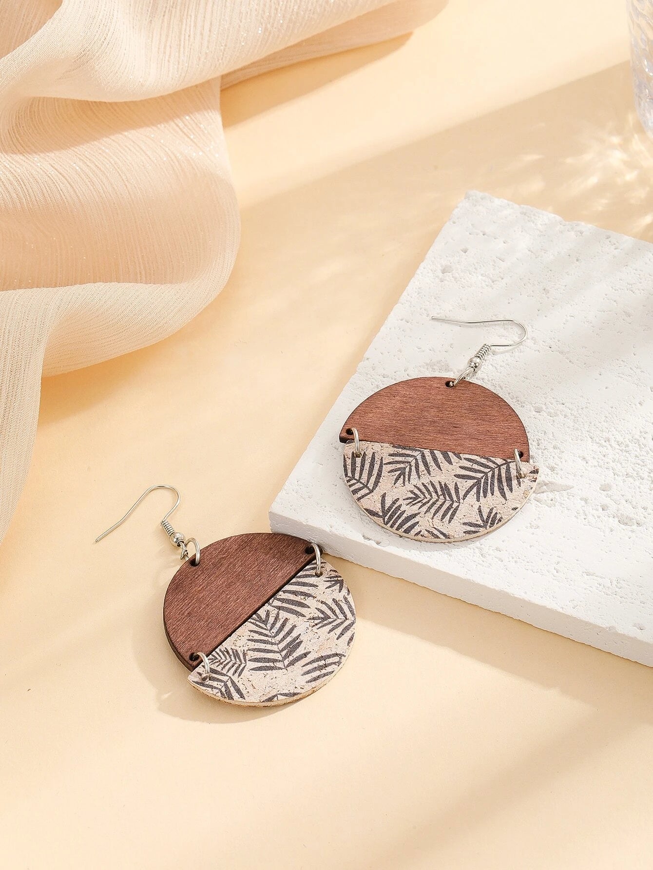 Leaf Printed & Wooden Earrings