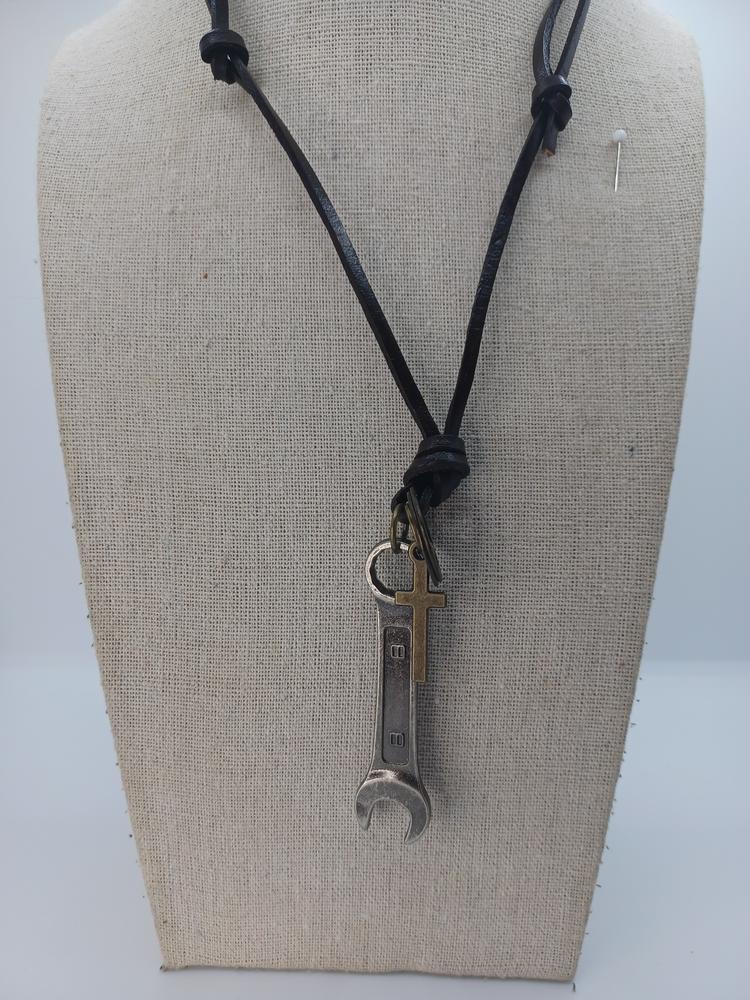 Leather Style Adjustable Necklace w/ Wrench Pendant