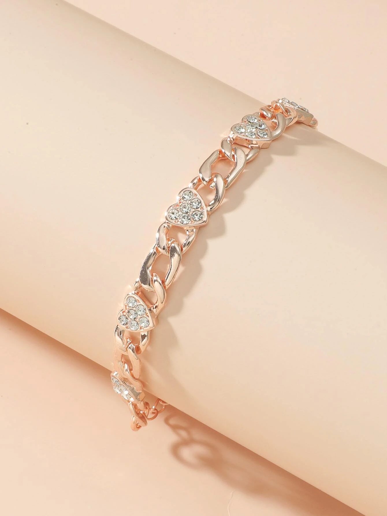 Rose Gold Heart Bracelet/Anklet w/ Rhinestone Detail