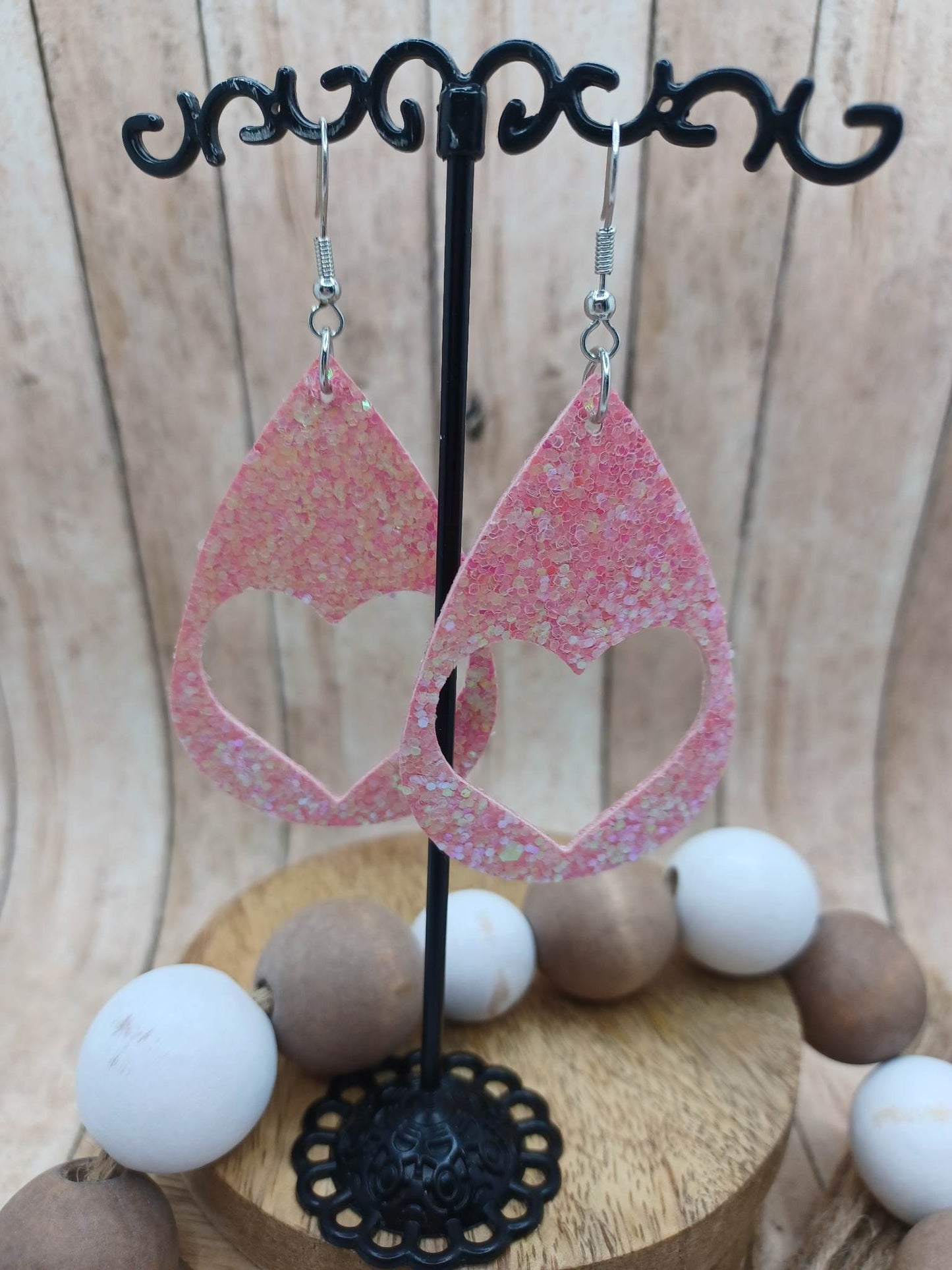 Pink Heart Cut Out Glitter Earrings