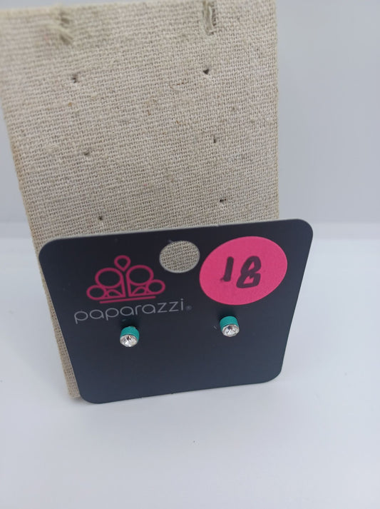 Teal Post Earrings w/ Rhinestone