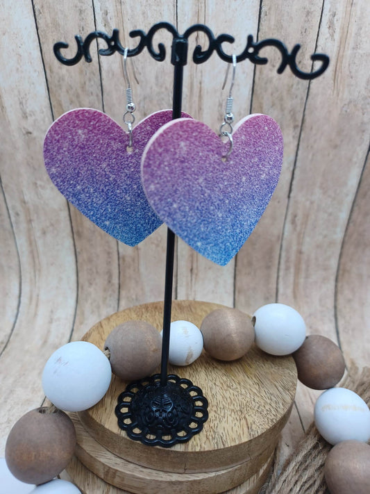 Pink to Blue Ombre Heart Shaped Earrings