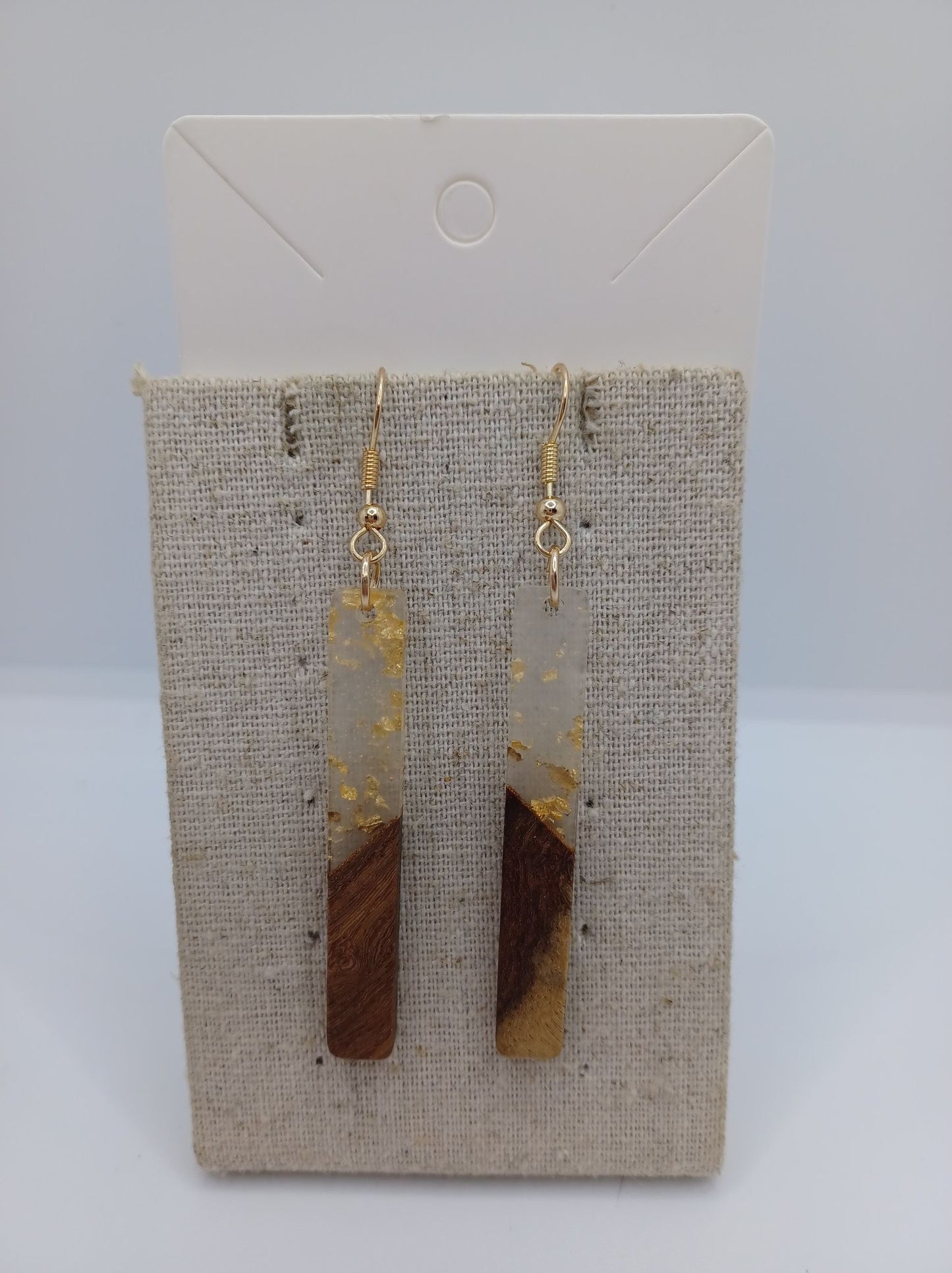 Medium Brown Wooden & Golden Acrylic Earrings