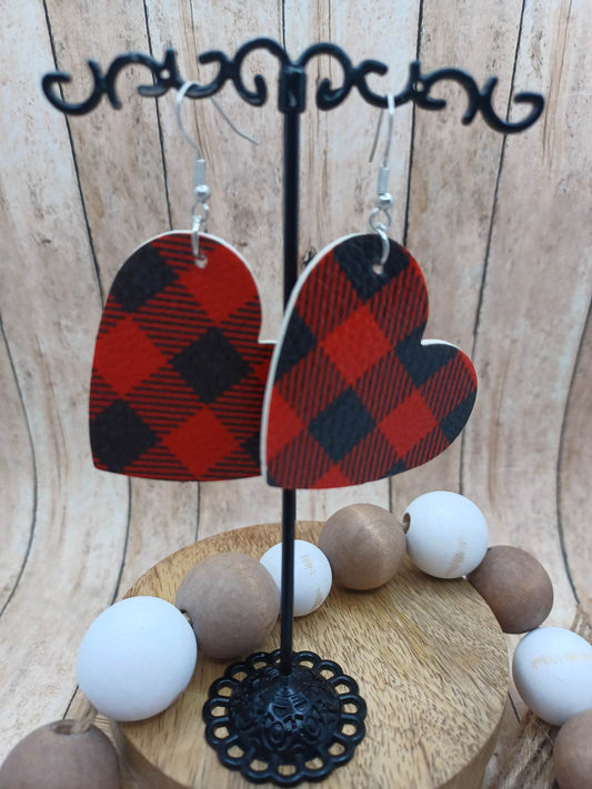 Red Buffalo Plaid Heart Cutout Earrings