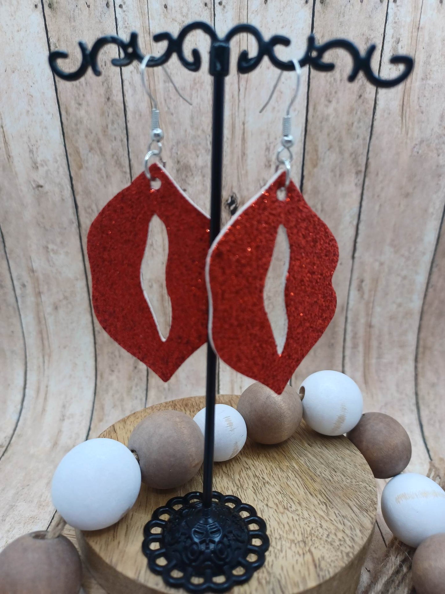 Red Glitter Lip Cutout Earrings