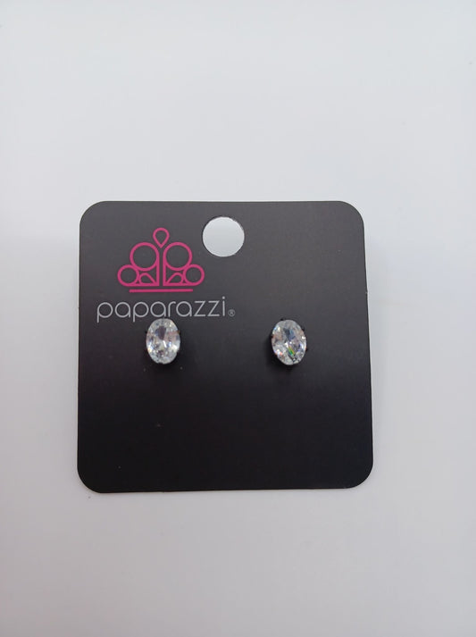 White Oval Rhinestone Earrings