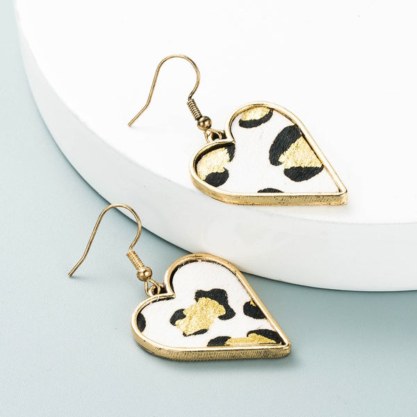 White Leopard Faux Fur Heart Shaped Earrings