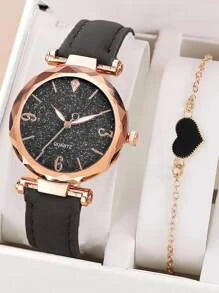 Black & Gold Watch & Bracelet Set