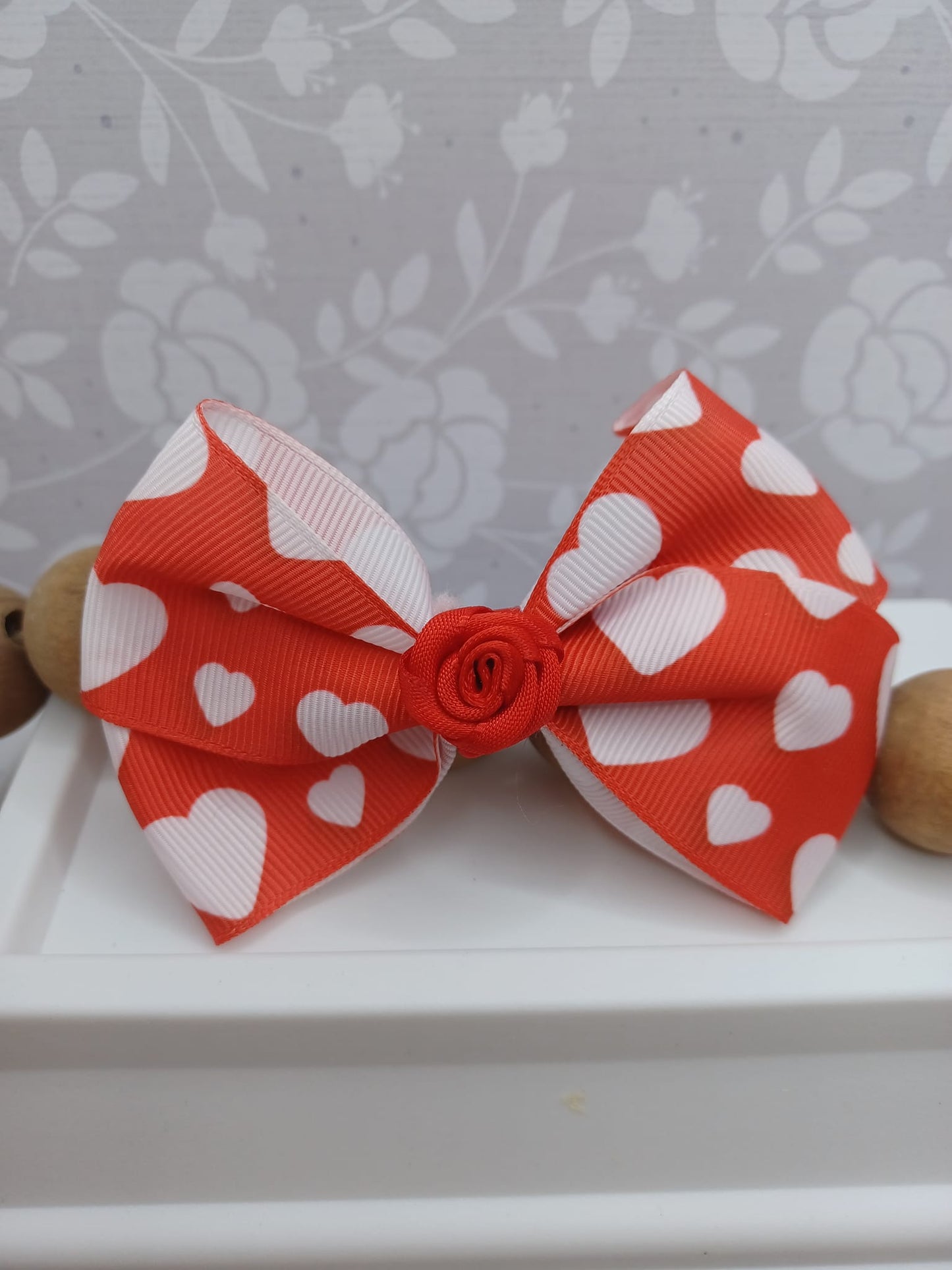 Red w/ White Hearts & Red Rose Hair Accessory