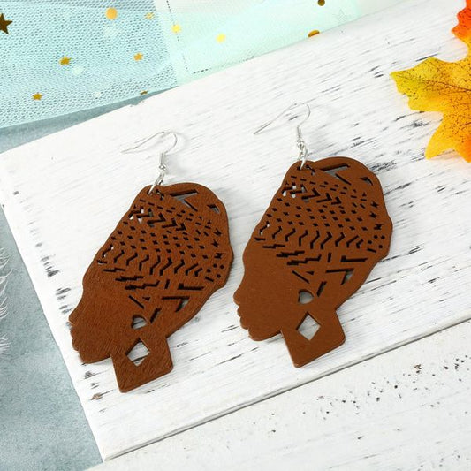 Carved Hollow Head Wood Earrings (Avail in 3 colors)