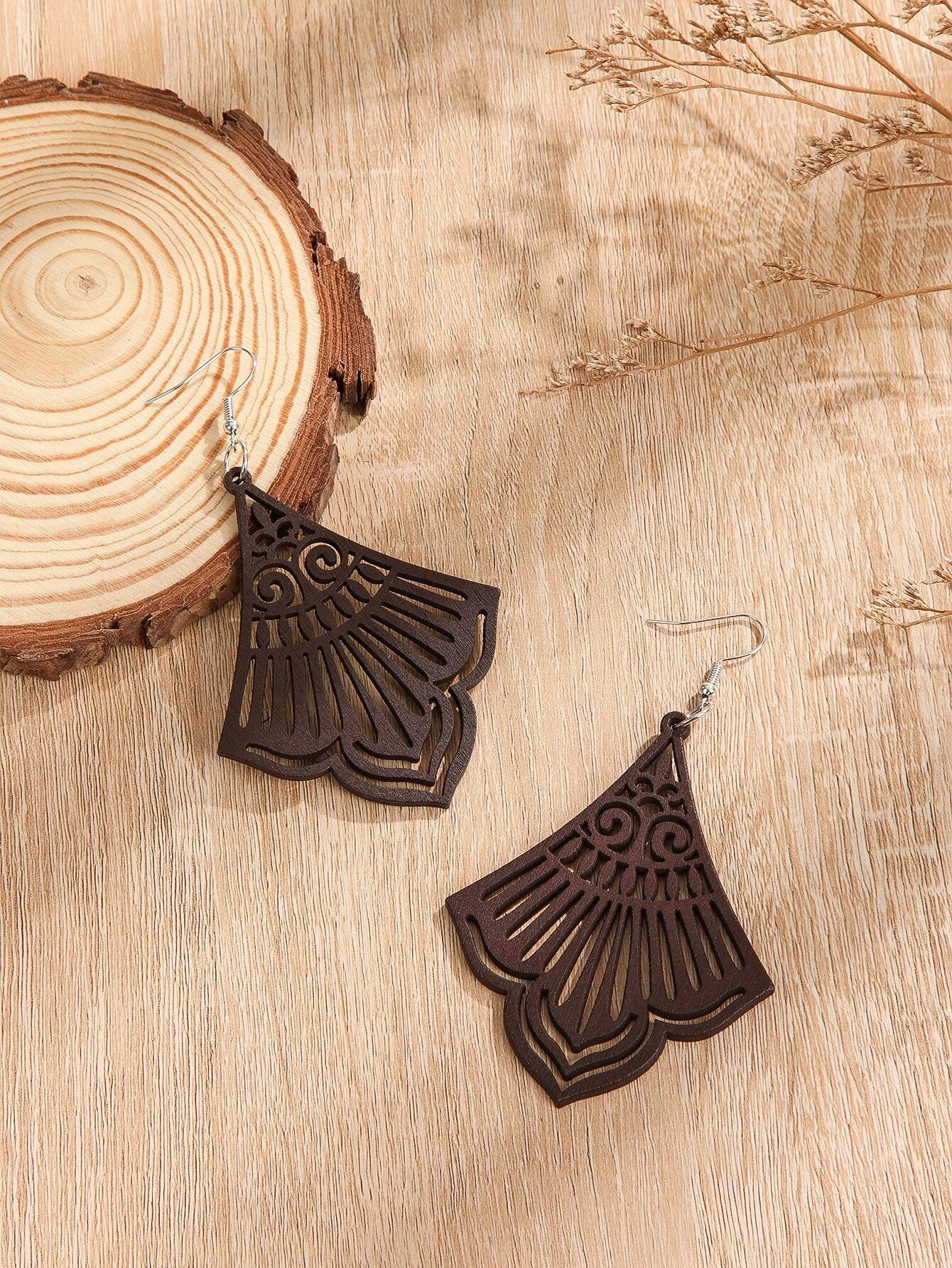 Brown Wooden Cutout Earrings