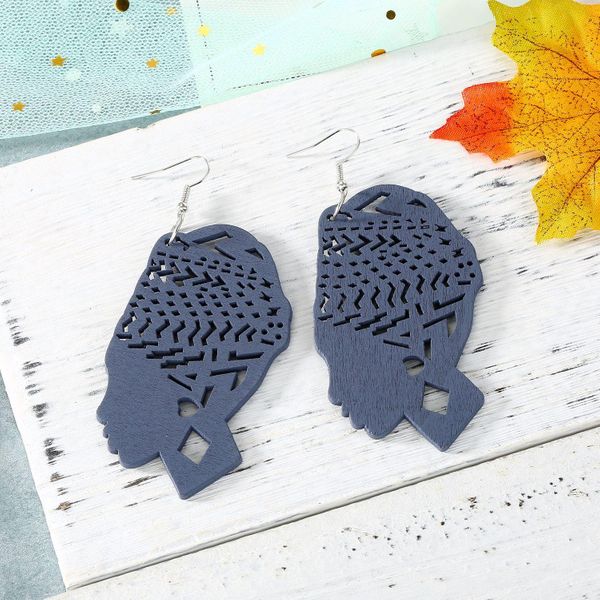 Carved Hollow Head Wood Earrings (Avail in 3 colors)