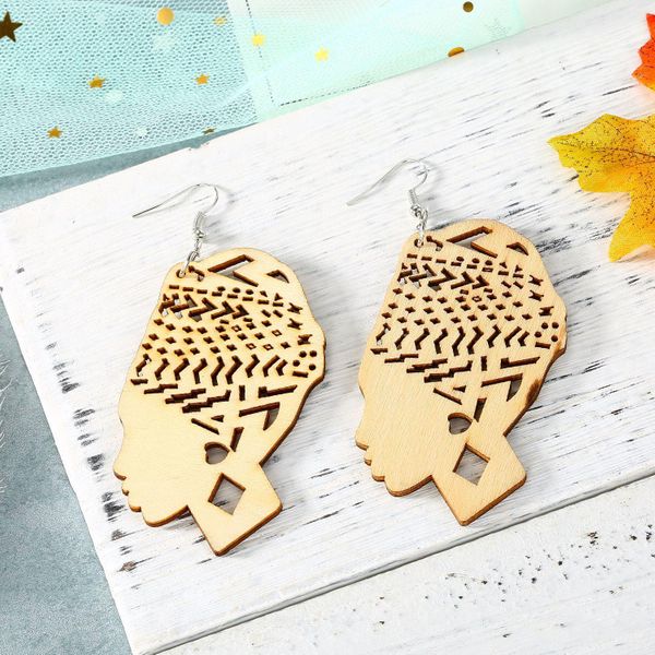 Carved Hollow Head Wood Earrings (Avail in 3 colors)