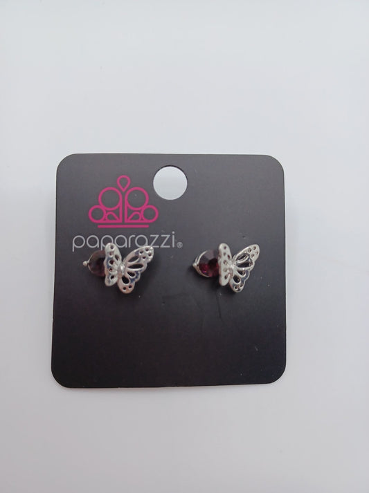Purple Rhinestone Butterfly Earrings