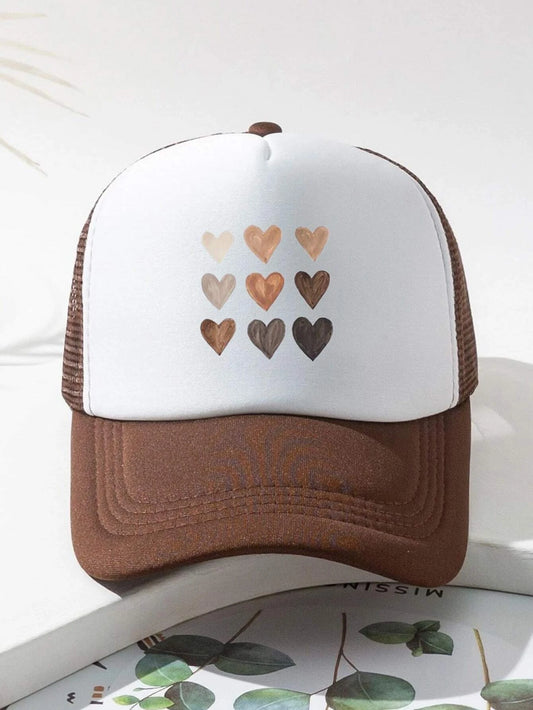 Brown Heart Print Hat w/ Soft Brim