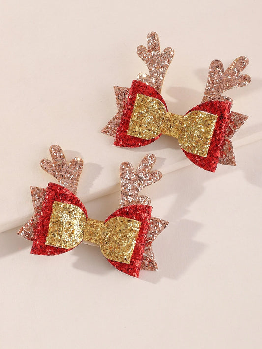 Reindeer Glitter Hair Clip Set
