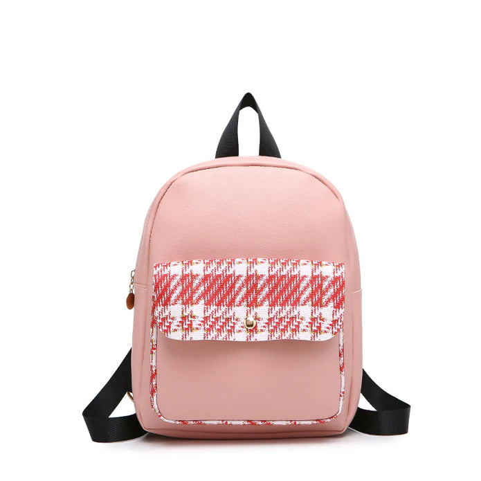 Pink Backpack w/ Patterned Front Pocket
