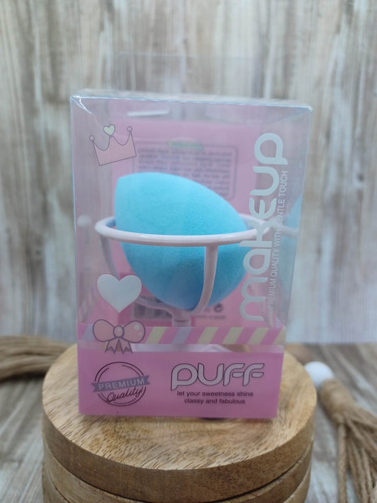 Blue Beauty Blender in a Heart Stand