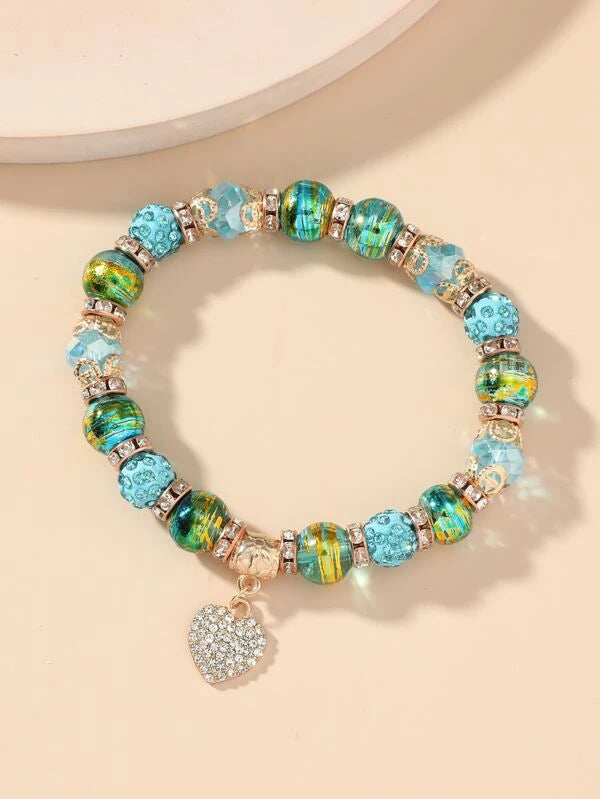 Blue & Green Bracelet w/ Heart Charm