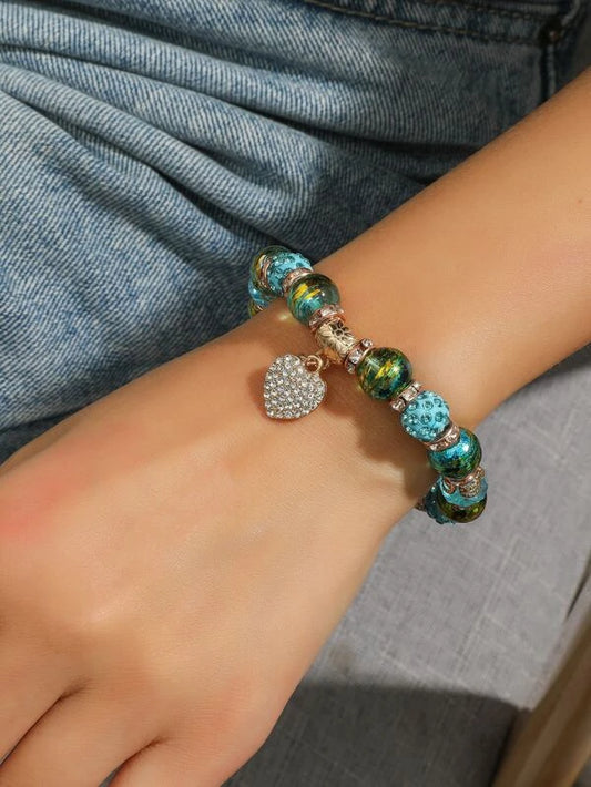 Blue & Green Bracelet w/ Heart Charm