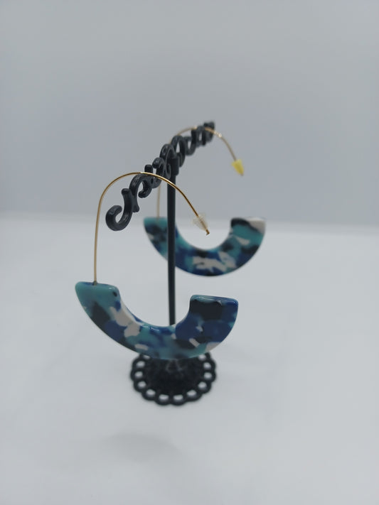 Blue & White Acrylic Hoop Style Earrings