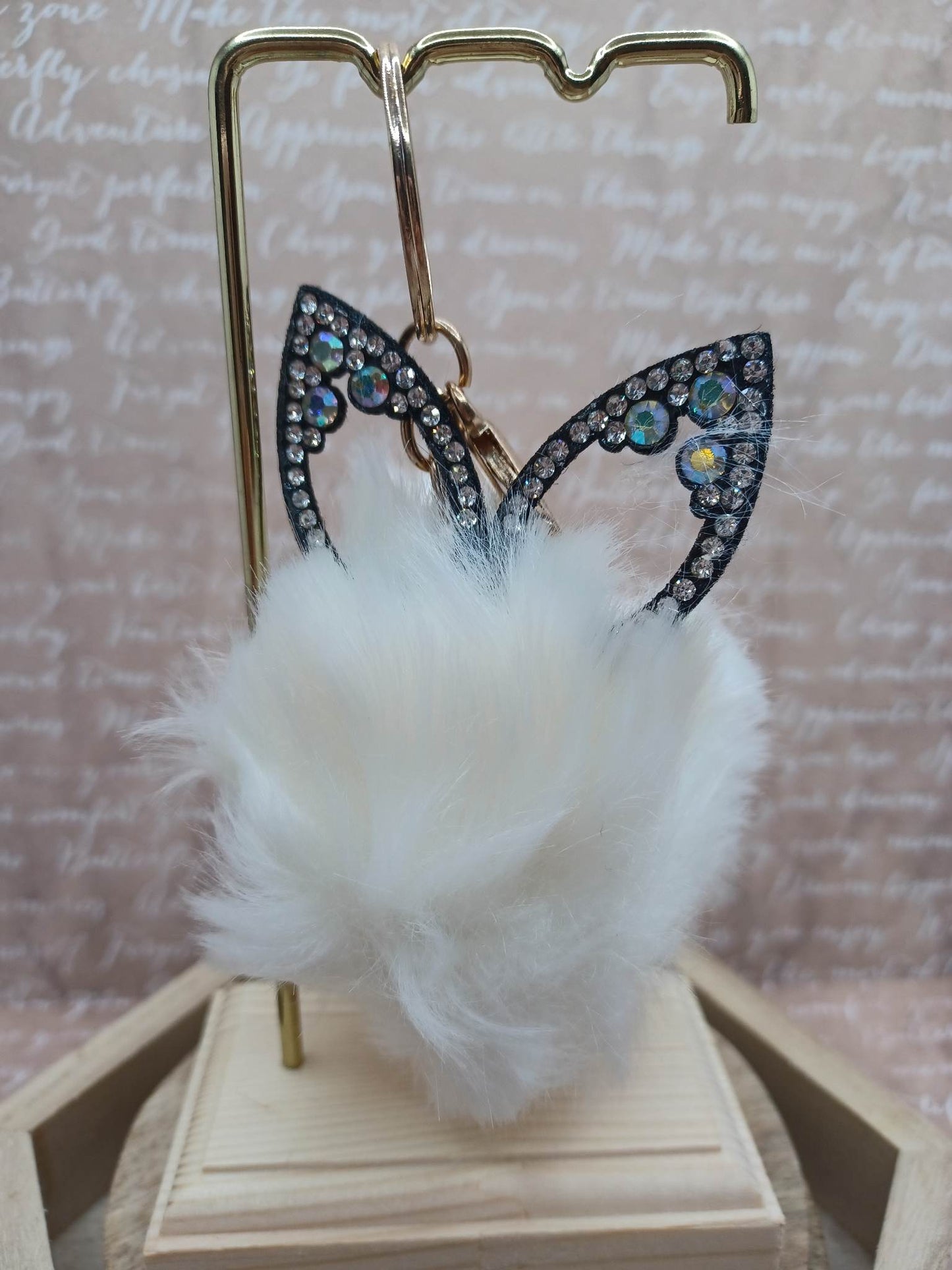 Creme Fox Pom Pom Keychain w/ Mermaid Rhinestone Ears