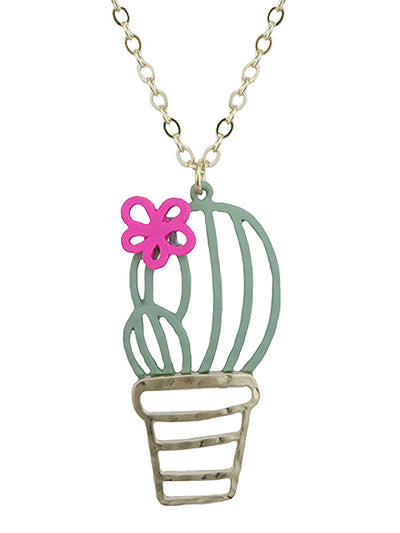 Cactus w/ Pink Flower Necklace