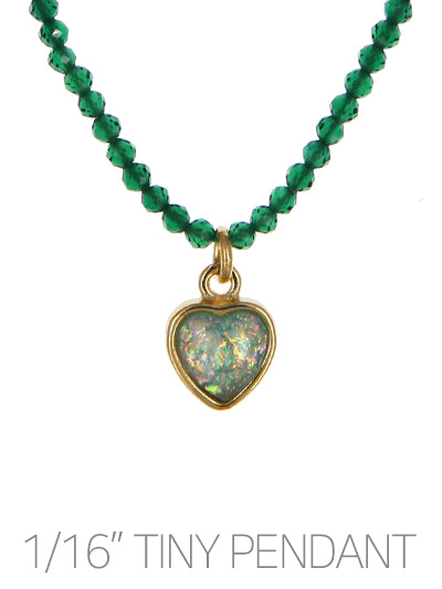 Dainty Green Beaded Necklace w/ Iridescent Heart Charm