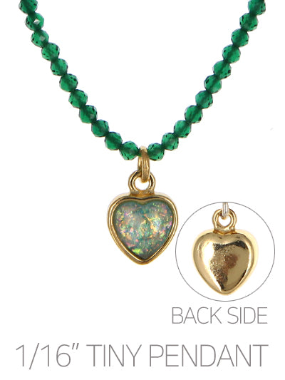 Dainty Green Beaded Necklace w/ Iridescent Heart Charm