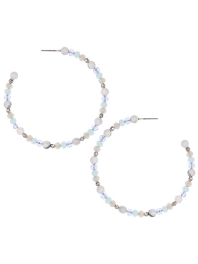 Silver & Clear Glass Beaded Hoop Earrings