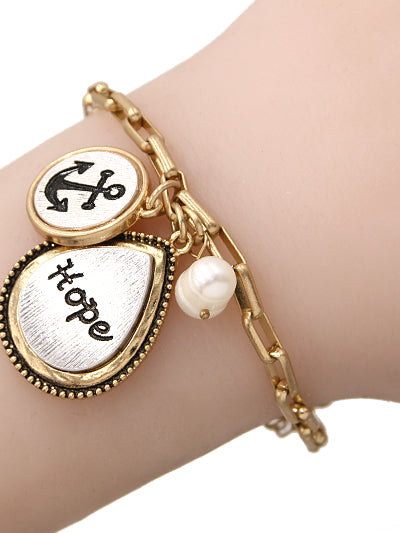 Gold Bracelet w/ Hope & Anchor Charms