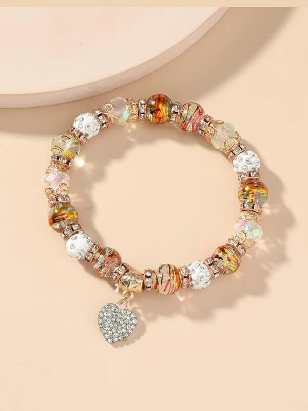 Red & Gold Bracelet w/ Heart Charm