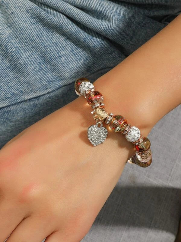 Red & Gold Bracelet w/ Heart Charm