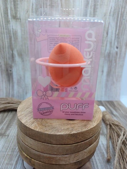 Orange Beauty Blender in a Heart Stand