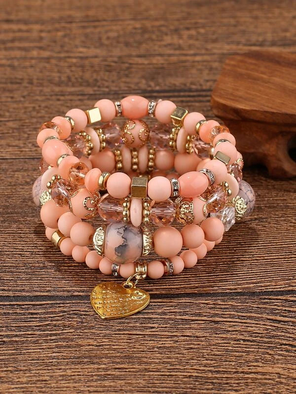 Pink Bracelet set with Heart Charm