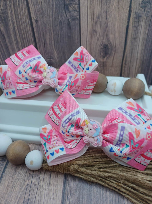 Pink Happy Birthday Bow Set - Unicorn