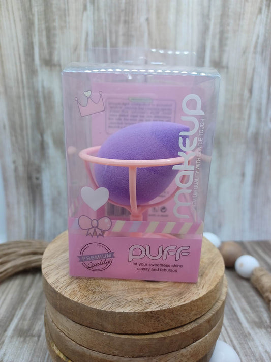 Purple Beauty Blender in a Heart Stand