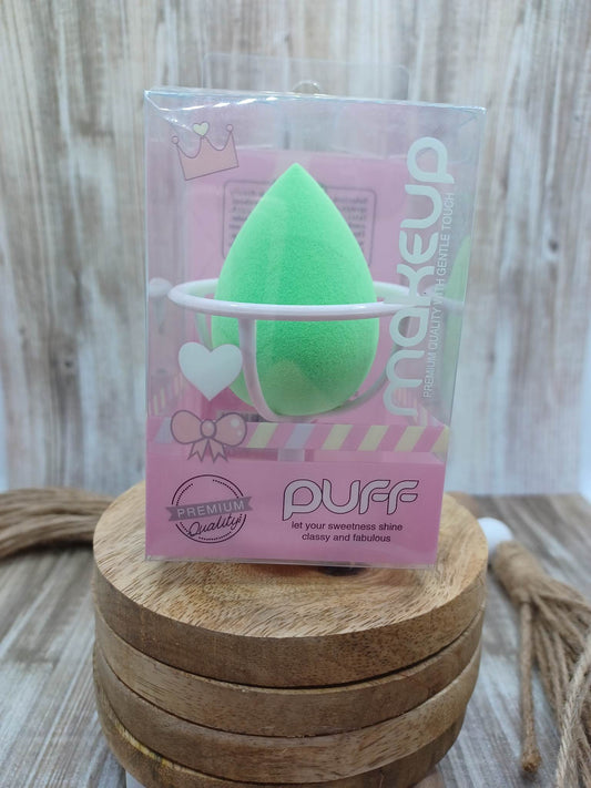 Teal Beauty Blender in a Heart Stand