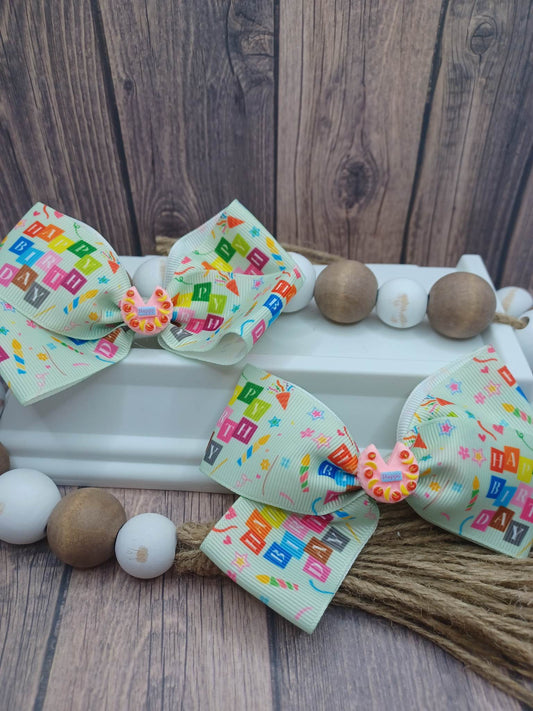 Teal Happy Birthday Bow Set - Donut