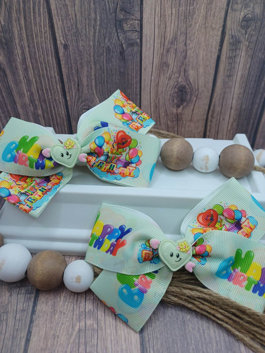 Teal Happy Birthday Bow Set - Heart