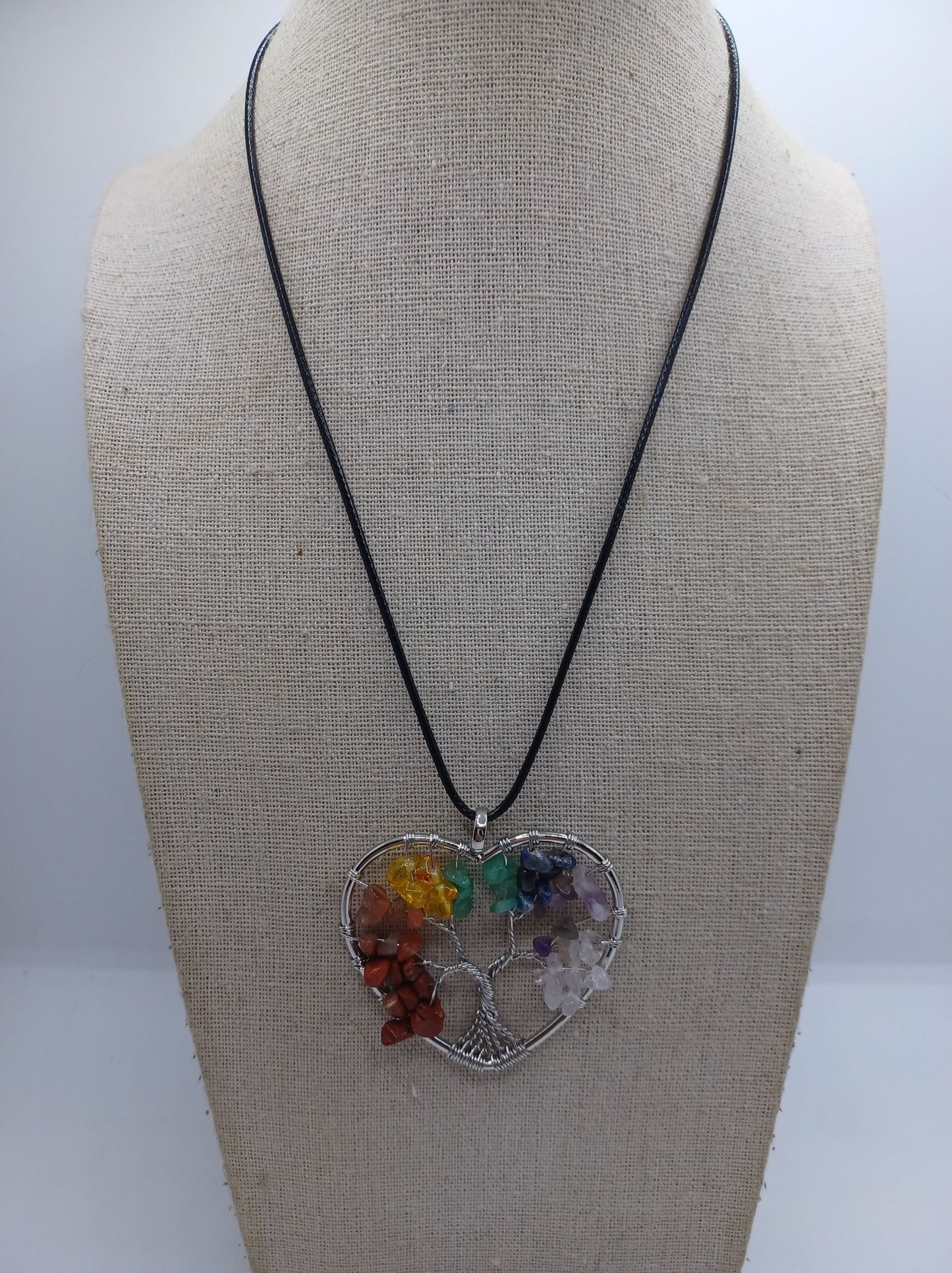 Tree of Life Heart Shaped Necklace w/ Rock Shaped Beading
