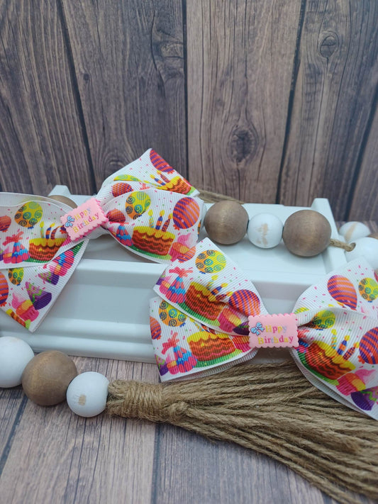 White Happy Birthday Bow Set